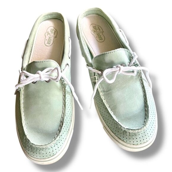 Women's Slip On Preppy Sperry Top Sider Boat Deck Shoes Leather Mint Green Sz 8 - Picture 2 of 9